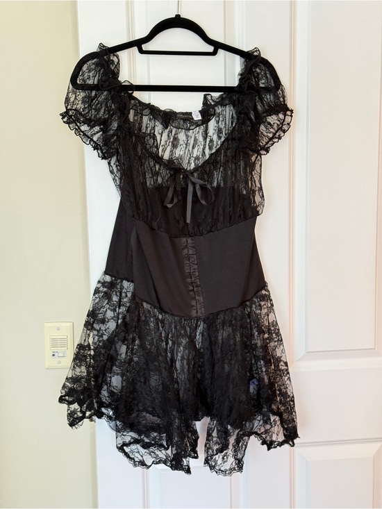 Coquette Other - Coquette Sheer Black Lace Women's Babydoll Nightdress with Corset Waist Size XL